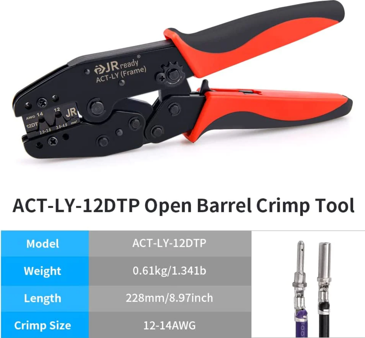 JRready ACT-LY-12DTP Open Barrel Terminal Crimp Tools for Deutsch DTP Series 12# Stamped Formed Contacts