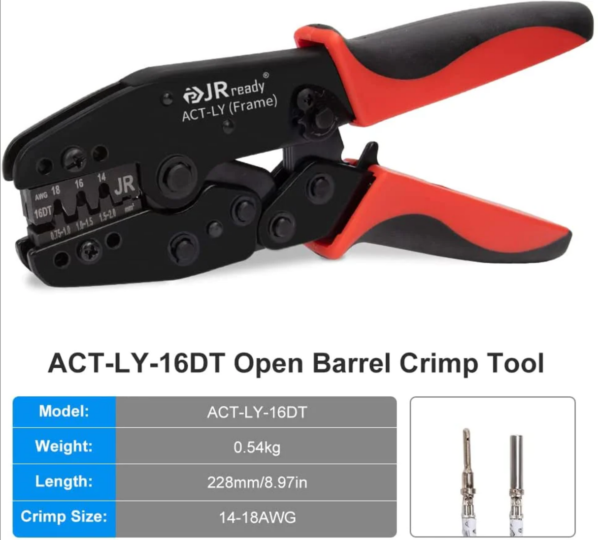 JRready ACT-LY-16DT Open Barrel Terminal Crimp Tools for Deutsch DT Series 16# Stamped Formed Contacts