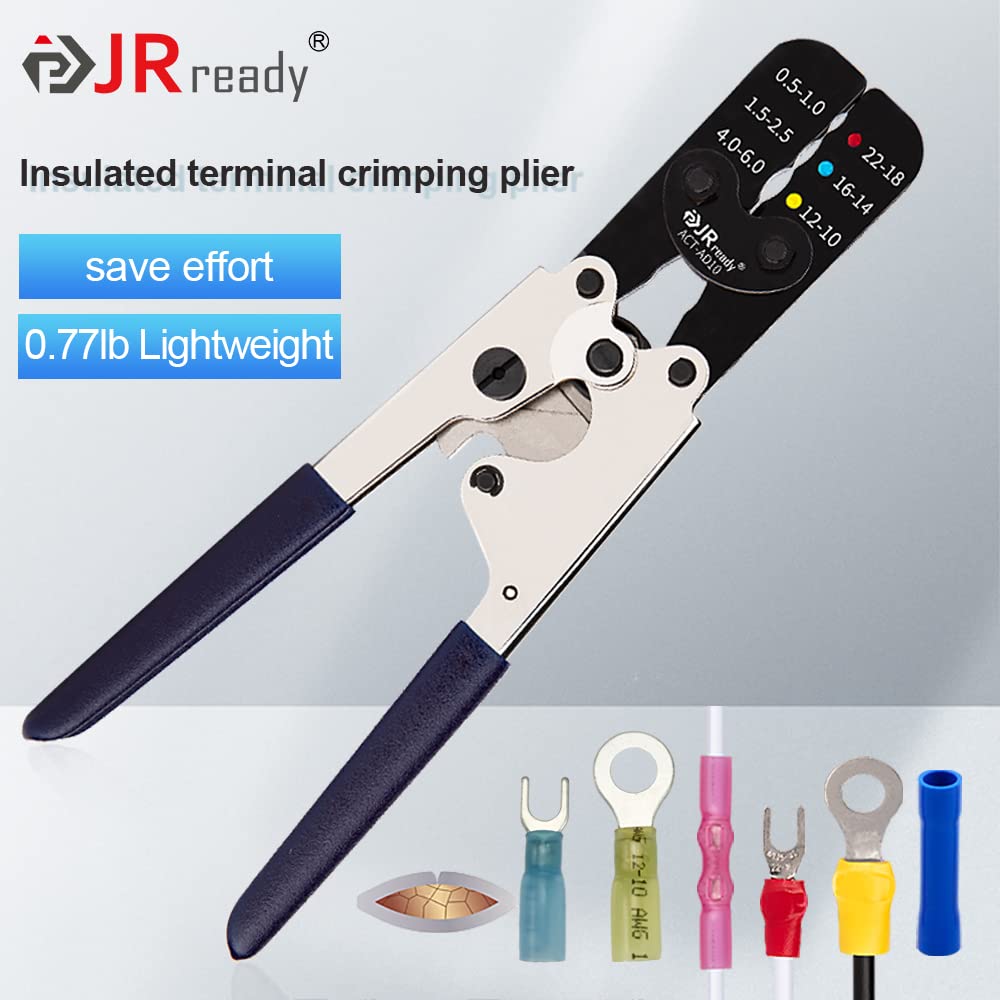 JRready ACT-AD10 Ratcheting Wire Crimp Tool for Heat Shrink connectors, Insulated Terminals and Butt splices in Wire 22-18, 16-14, 12-10AWG